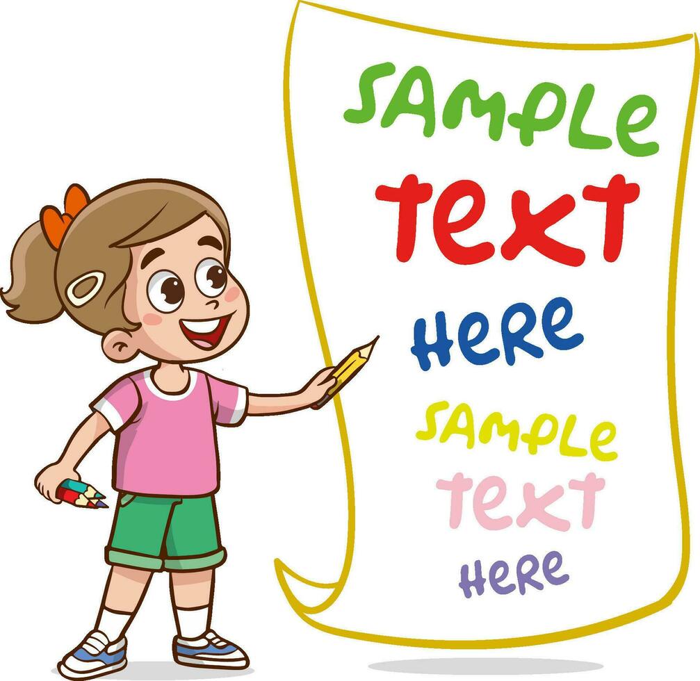 Vector Illustration of a Little kids Holding a Pencil and Text Space.Children draw scribbles on the floor and wall with colored crayons.