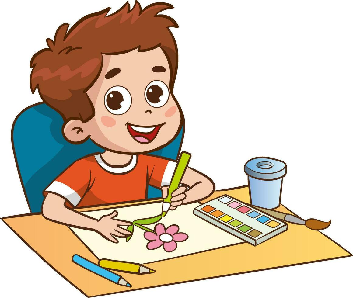 cute children painting cartoon vector