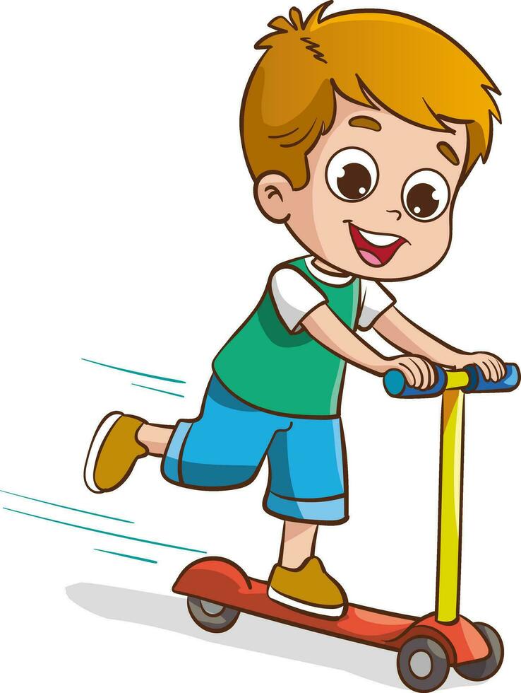 cute child riding a scooter vector illustration