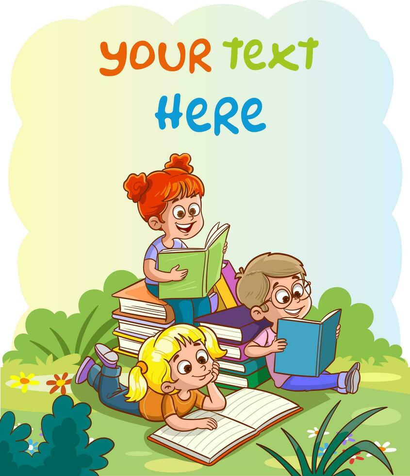 contento niños leer libro y estudiar juntos.felices niños estudiando y aprendizaje.niño educación vector ilustración diseño