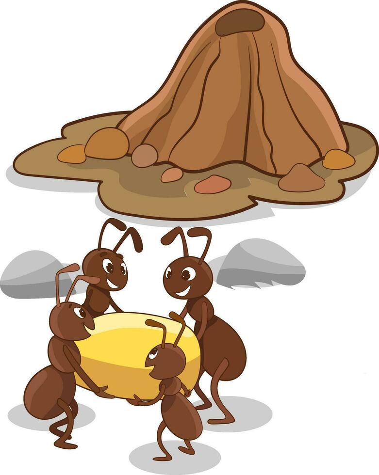 Vector illustration of Cartoon ants colony with anthill