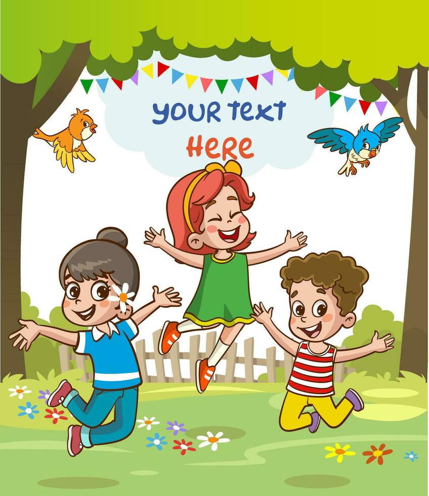 little kids playing with his friend in nature and feeling happy vector