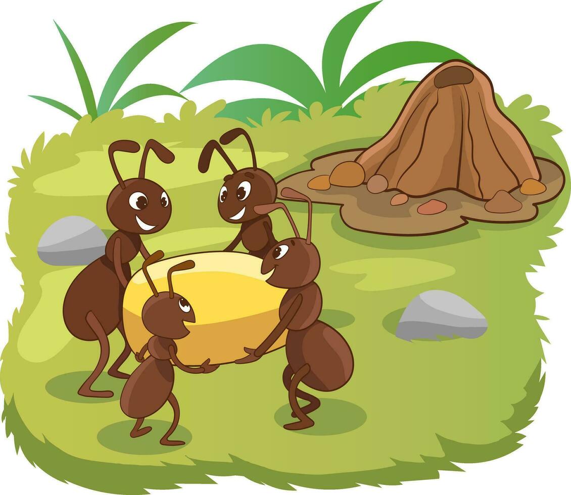 vector ilustración de dibujos animados hormigas colonia con hormiguero