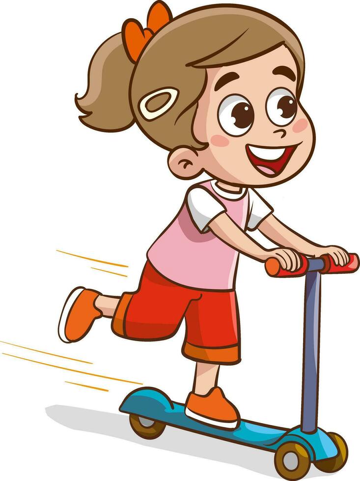 cute child riding a scooter vector illustration