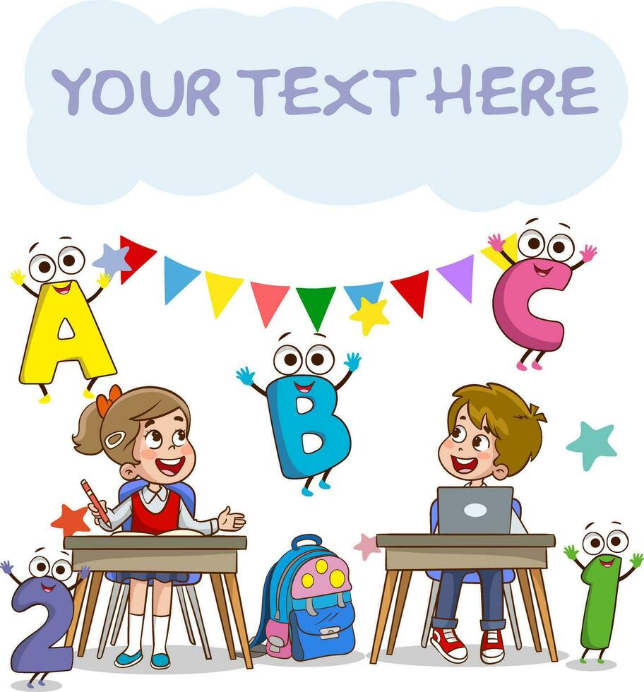 Happy kids read book and study together.Happy Kids Studying And Learning.kid education vector illustration design