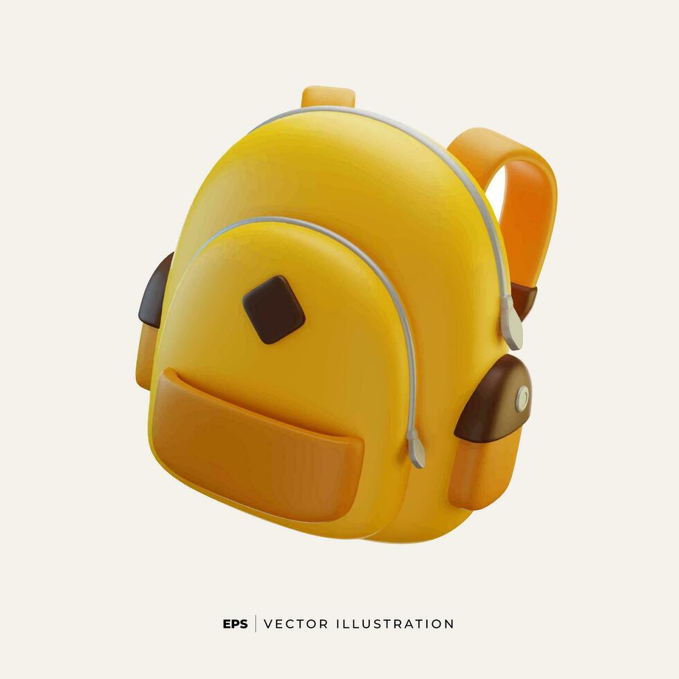 3d vector de amarillo mochila, espalda a colegio y educación concepto.