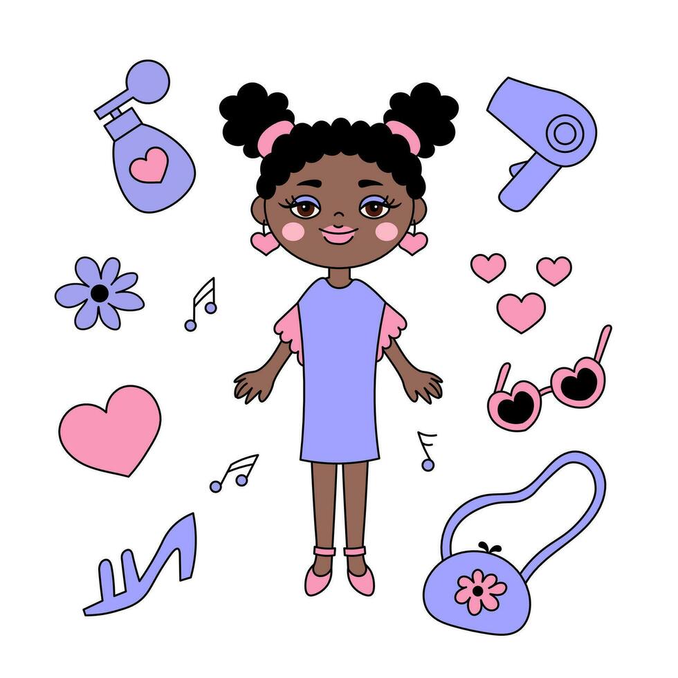 Pretty cartoon black girl 90s fashion style vector