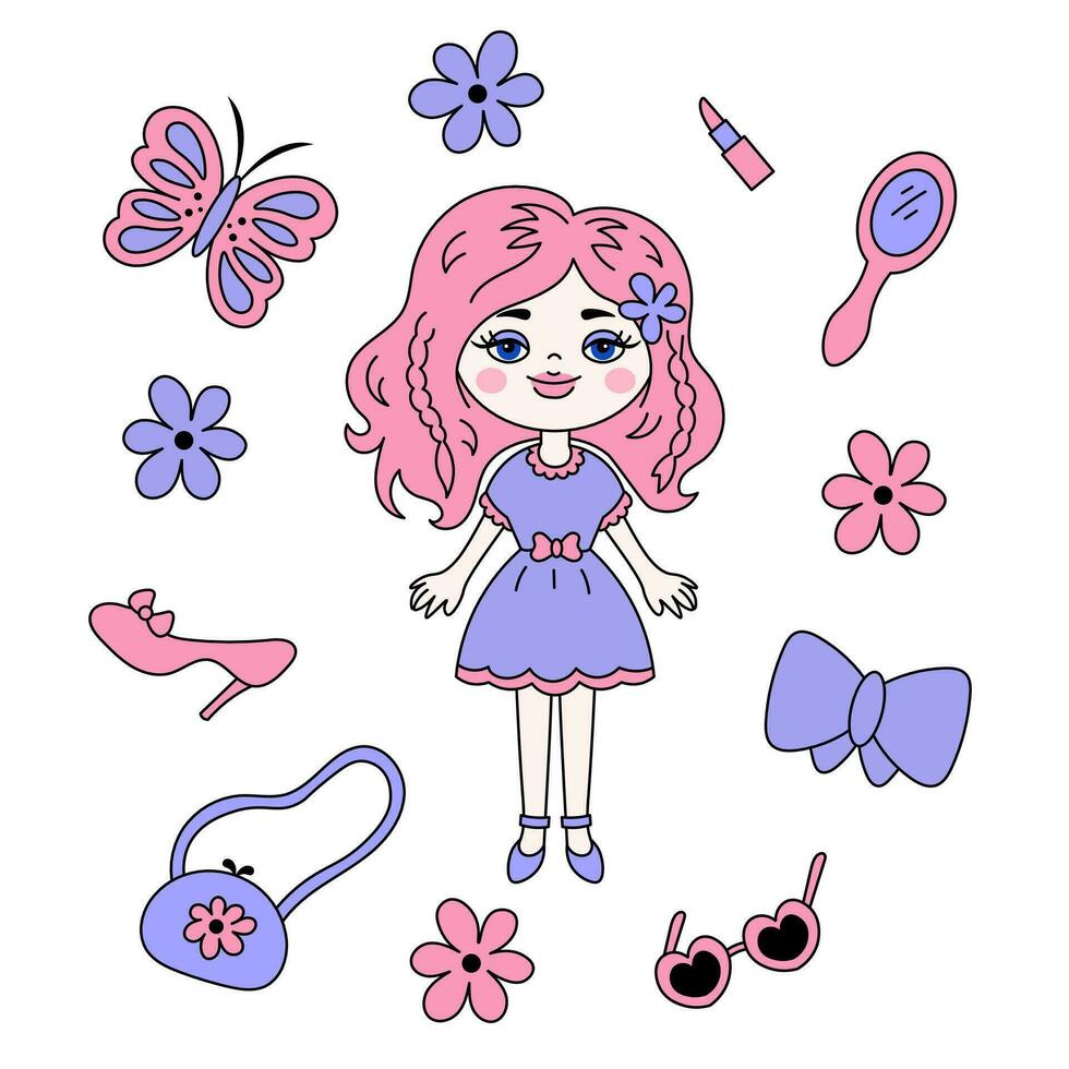 bonito niña con conjunto de accesorios vector