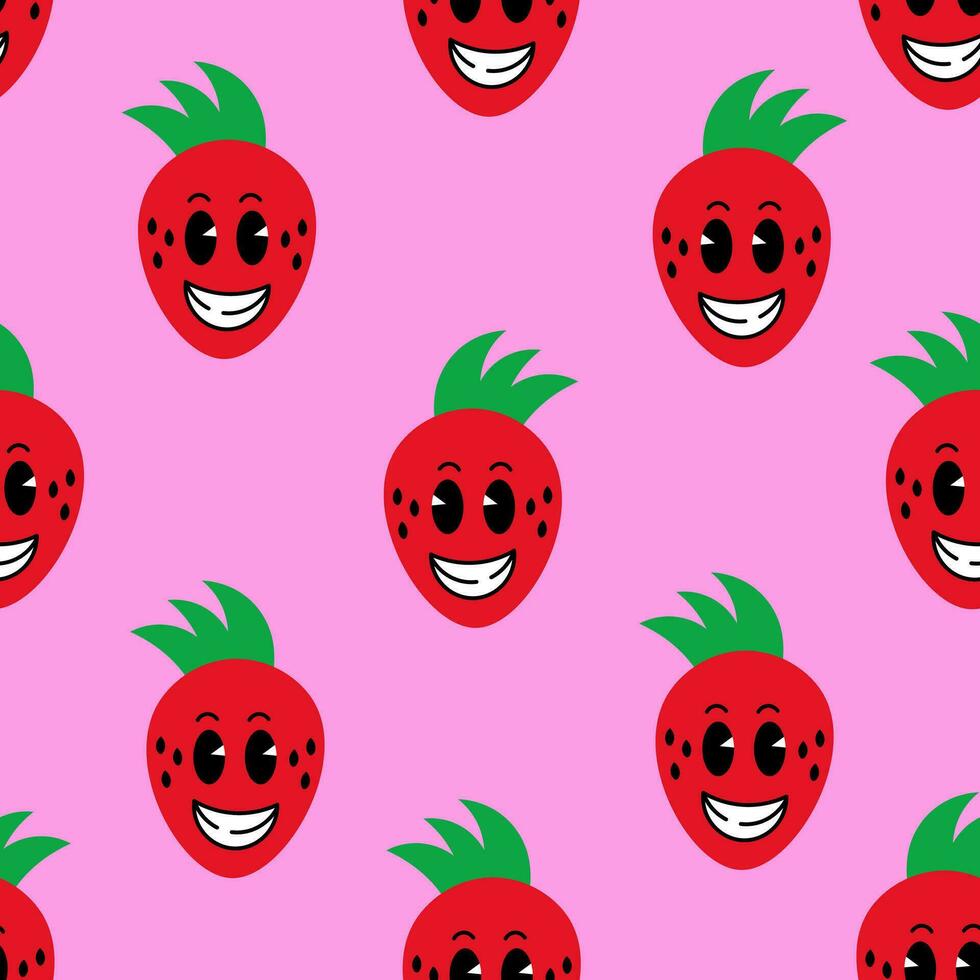 Funny strawberry character seamless pattern vector