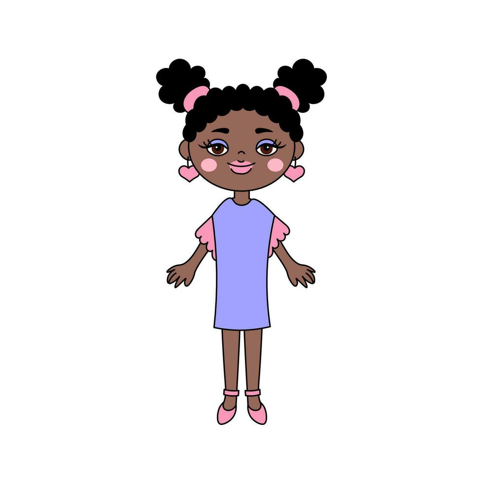 Happy black girl cartoon character vector