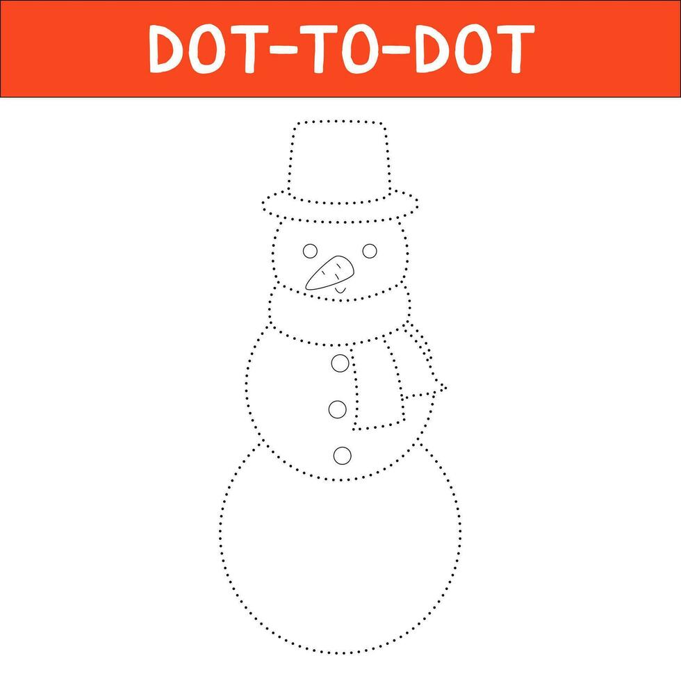 Dot to dot educational game and Coloring book of cute snowman cartoon character for preschool kids activity handwriting practice worksheet. Vector christmas Illustration.