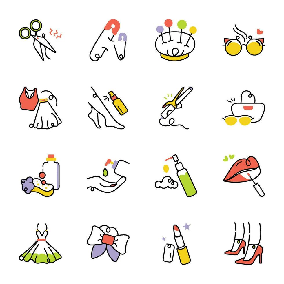 Pack of Fashion Accessories Hand Drawn Icons vector