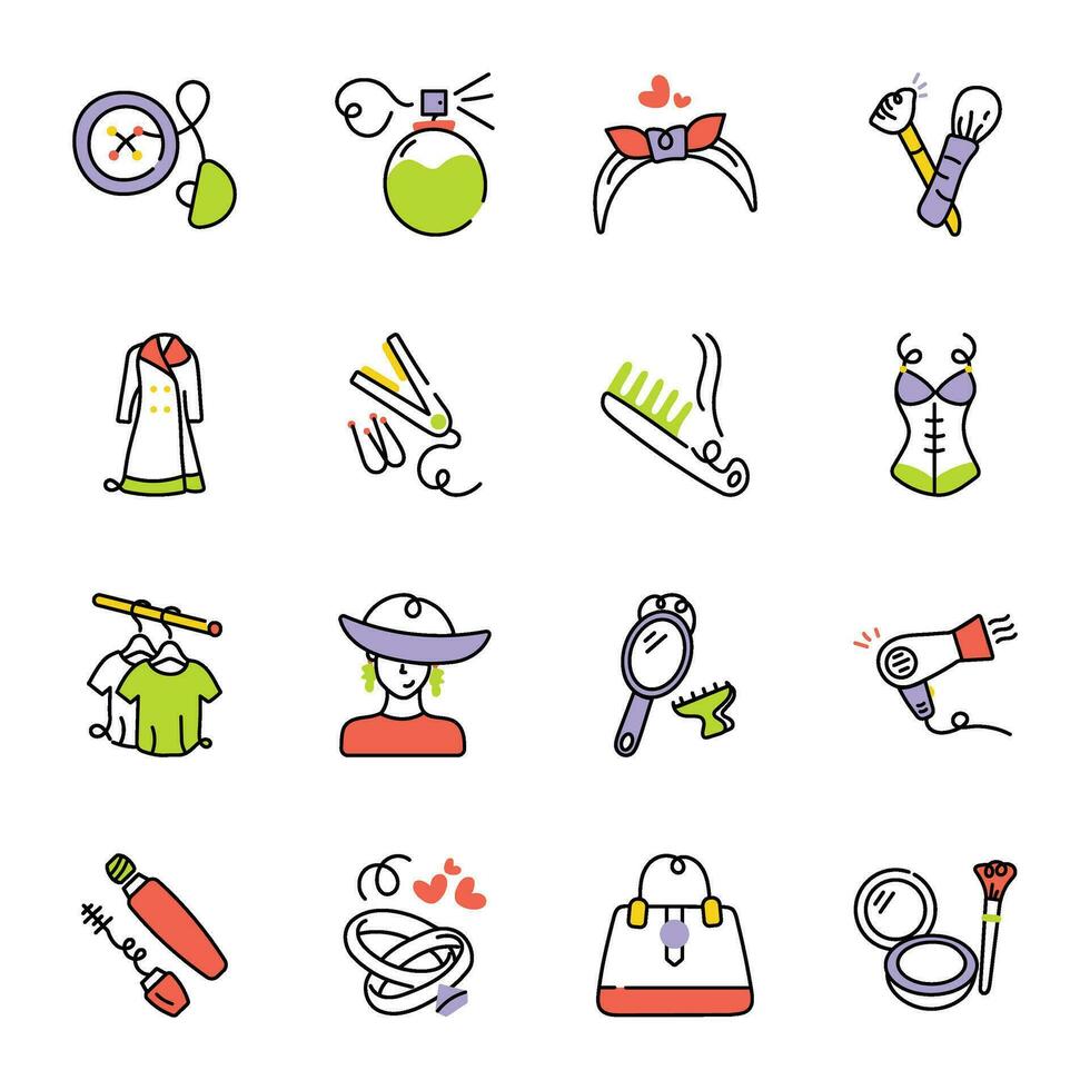 Collection of Fashion Equipment Hand Drawn Icons vector