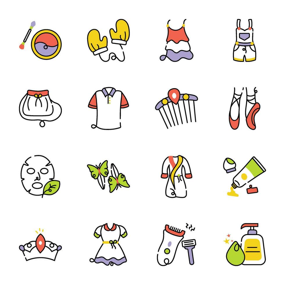 Pack of Fashion and Self Care Hand Drawn Icons vector