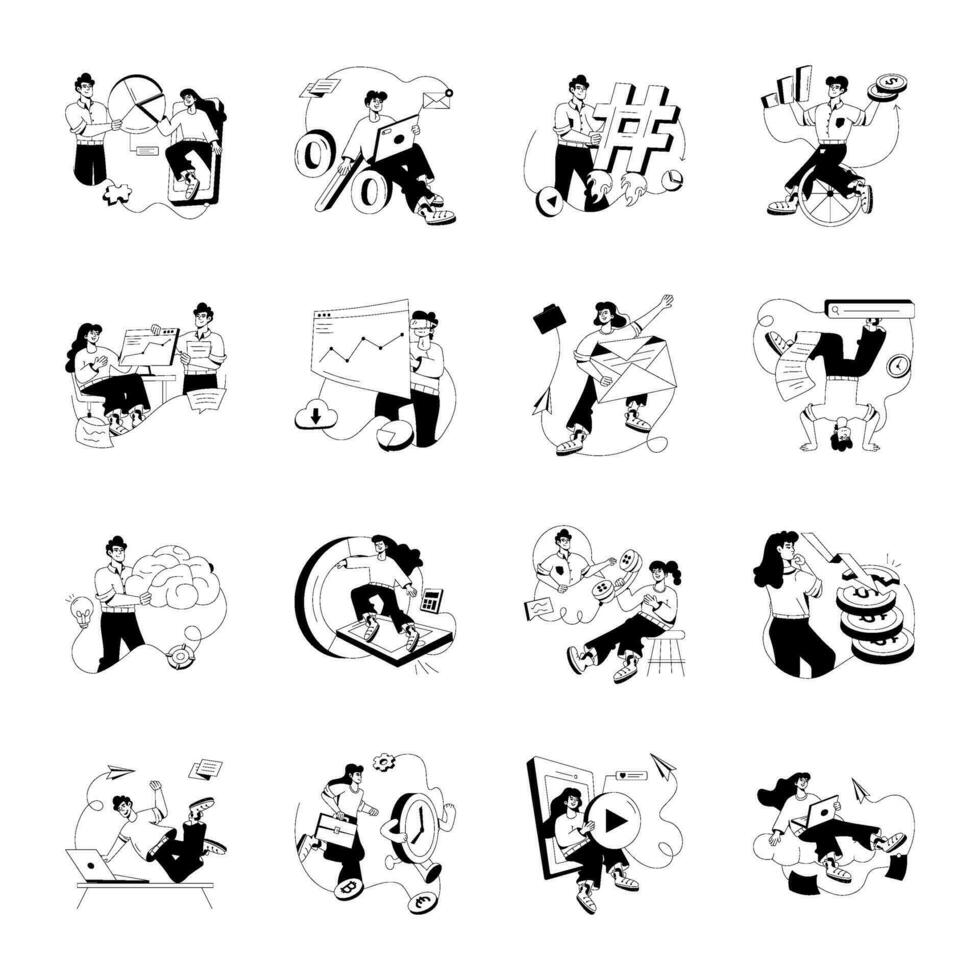 Bundle of Business Analytics Glyph Illustrations vector