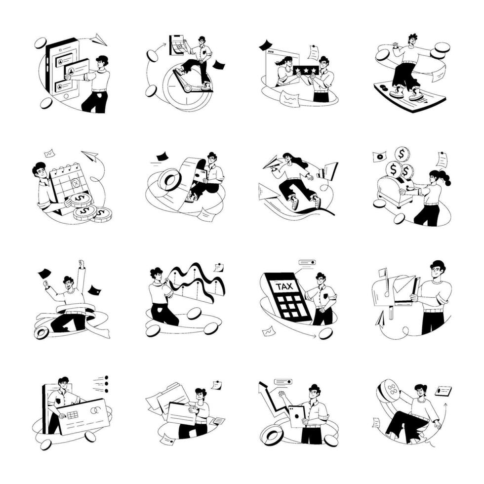 Bundle of Business Tasks Glyph Illustrations vector