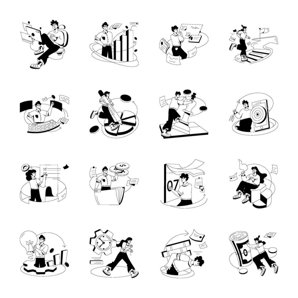 Set of Business Employees Glyph Illustrations vector