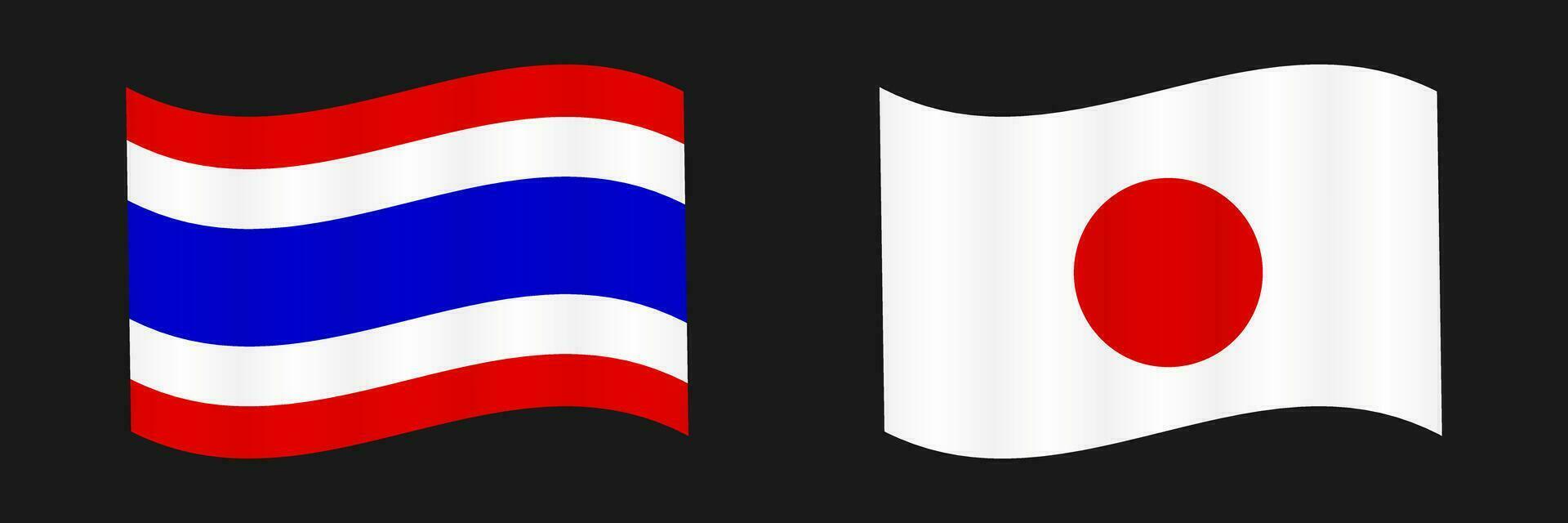 Fluttering Thai and Japanese flags icon set. Friendship between Japan and Thailand. Vector. vector