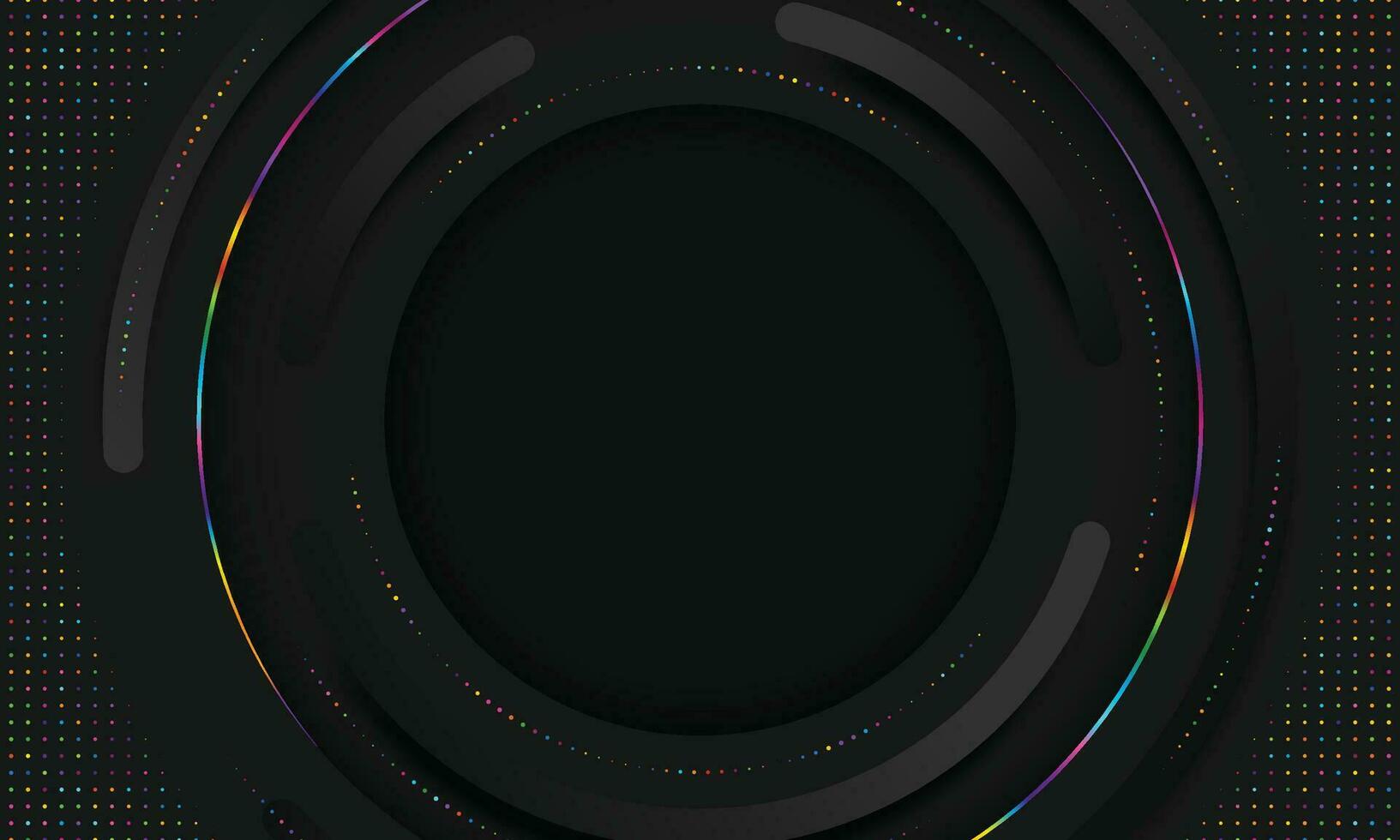 3D Vector Circles Minimalist Black Abstract Background With Blurred Effect. Circular Composition Dark Gray Minimalism Style Wallpaper. Dark Grey Technology Pattern Blank Backdrop For Business
