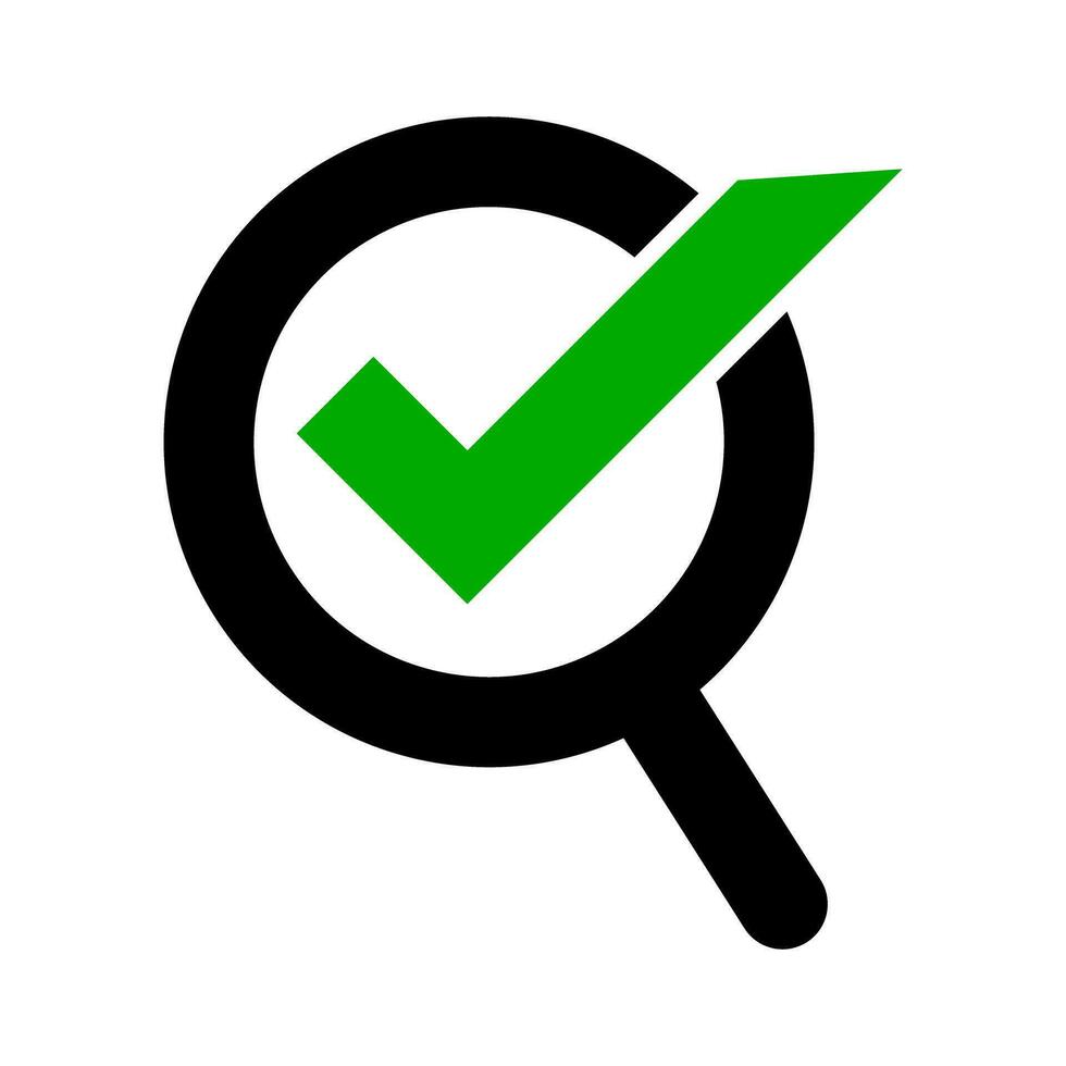 Check mark and magnifying glass. Inspection completed. Vector. vector