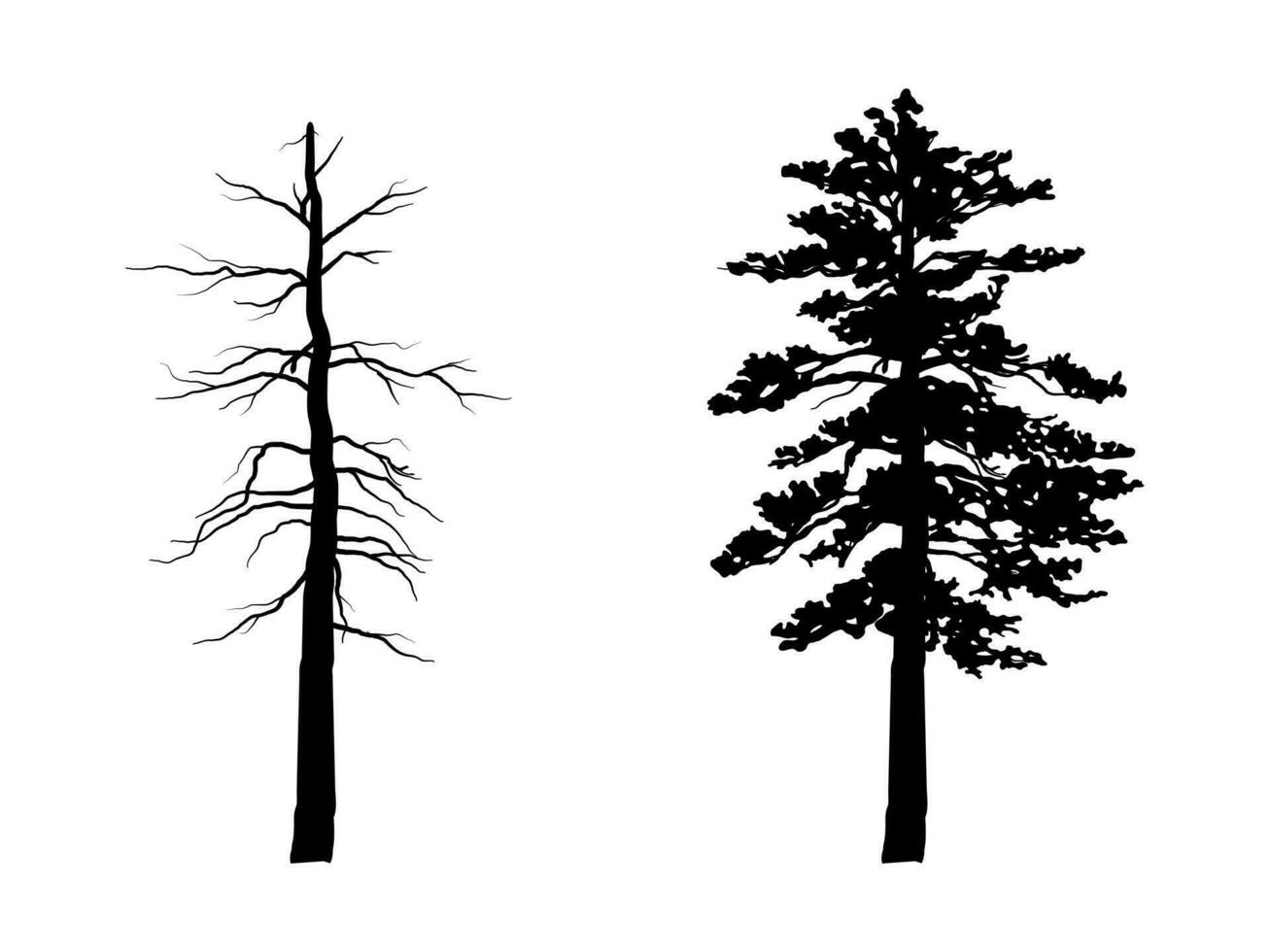 Big Collection Black Tree or Naked trees silhouettes vector. Hand drawn isolated illustrations. vector