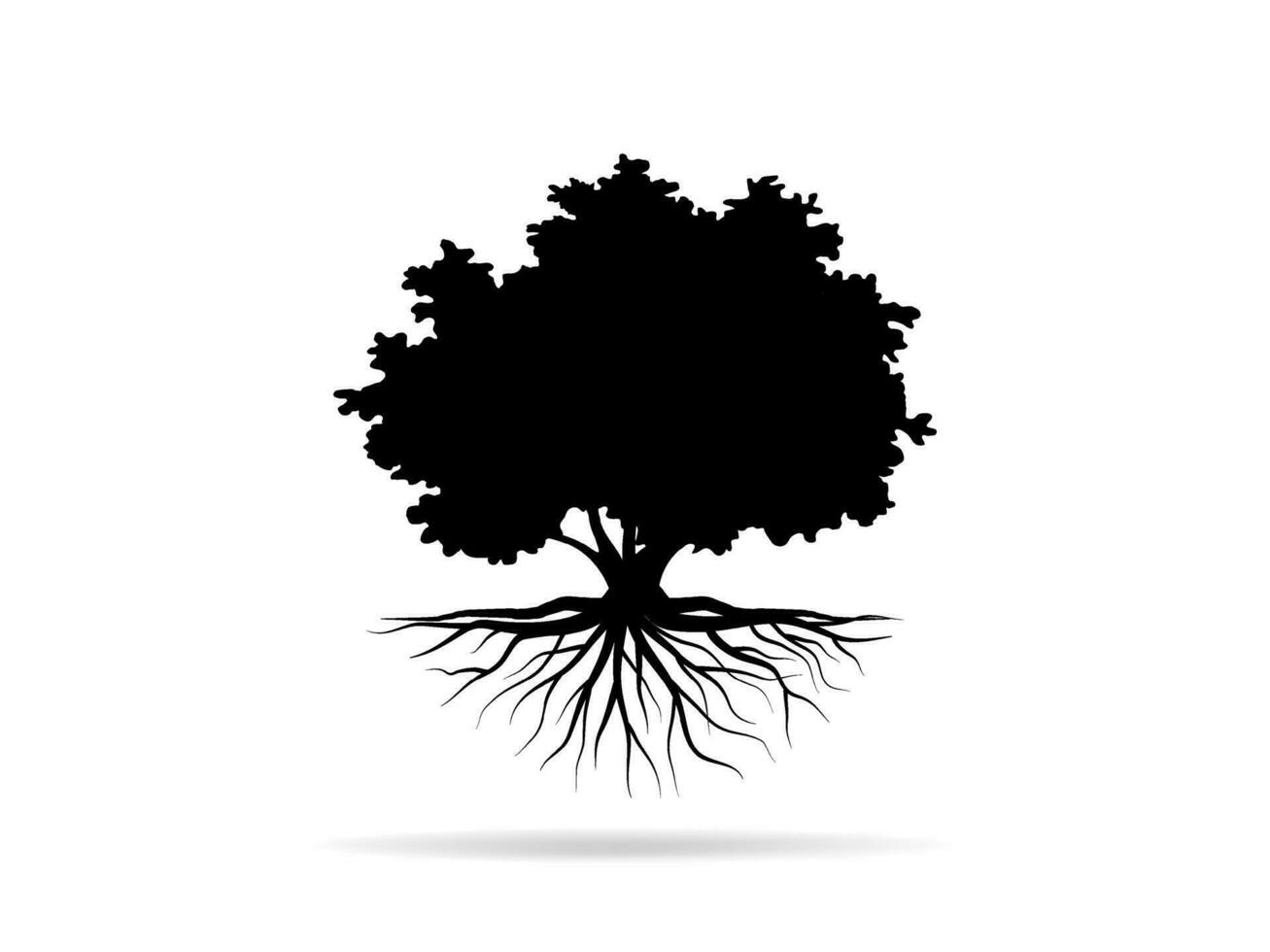 Black Trees and root with leaves look beautiful and refreshing. Tree and roots LOGO style. vector