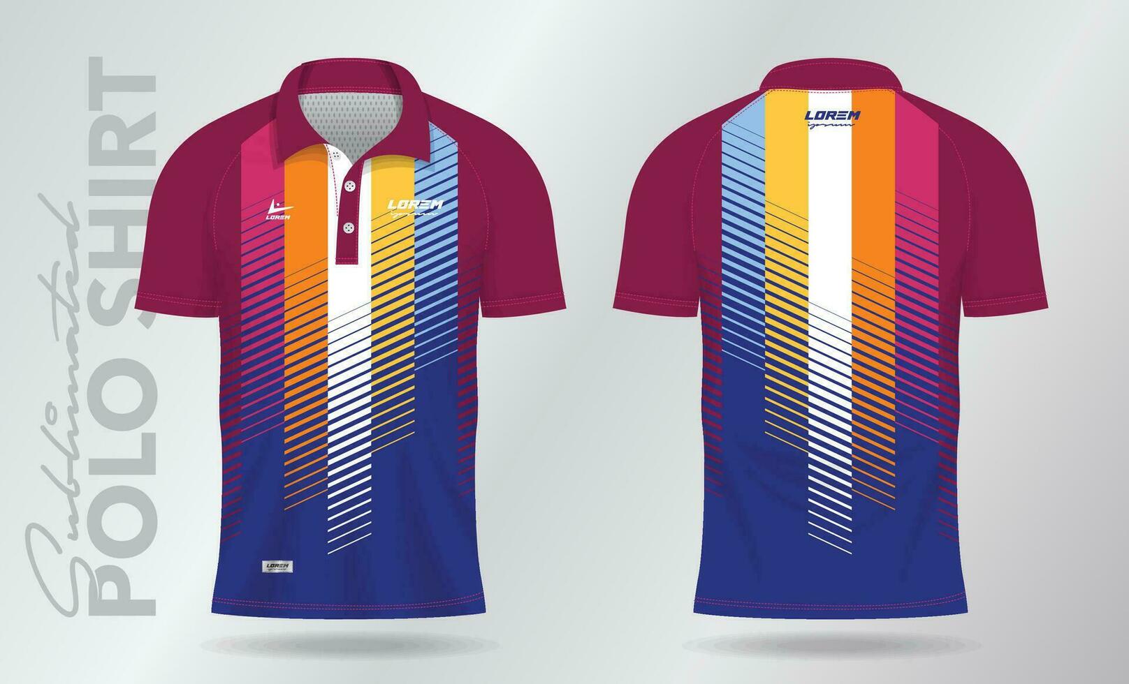 colorful sublimation Polo Shirt mockup template design for badminton jersey, tennis, soccer, football or sport uniform vector