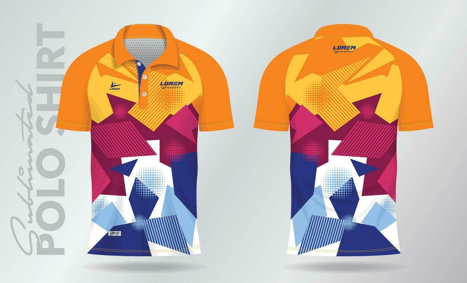 colorful sublimation Polo Shirt mockup template design for badminton jersey, tennis, soccer, football or sport uniform vector