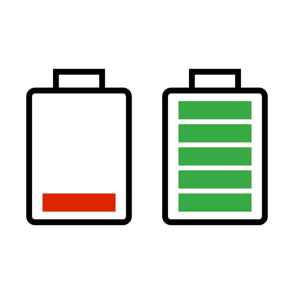 Low remaining battery and full battery icon set. Vector. vector