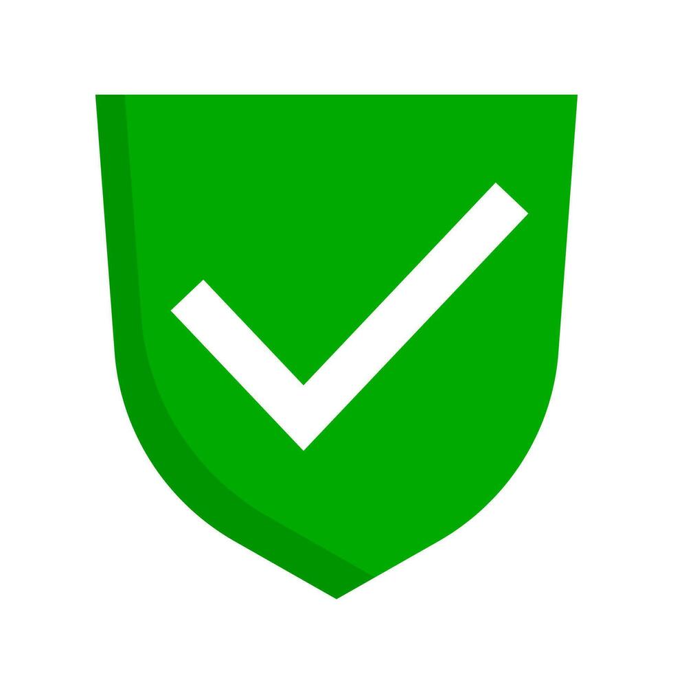 Green check mark shield icon. Safety or approval. Vector. 26530063