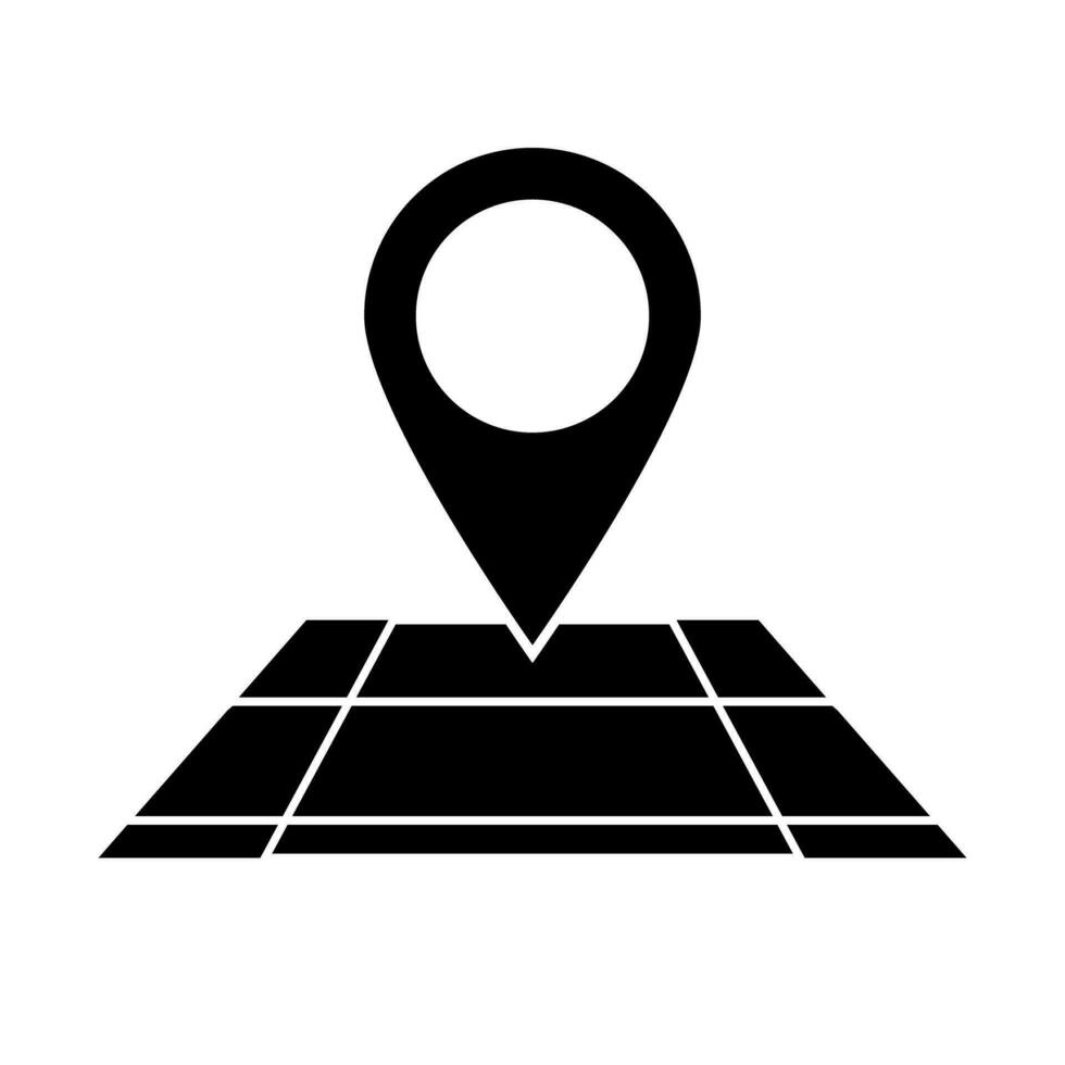 Land with grid lines and map pin silhouette icon. Vector. vector