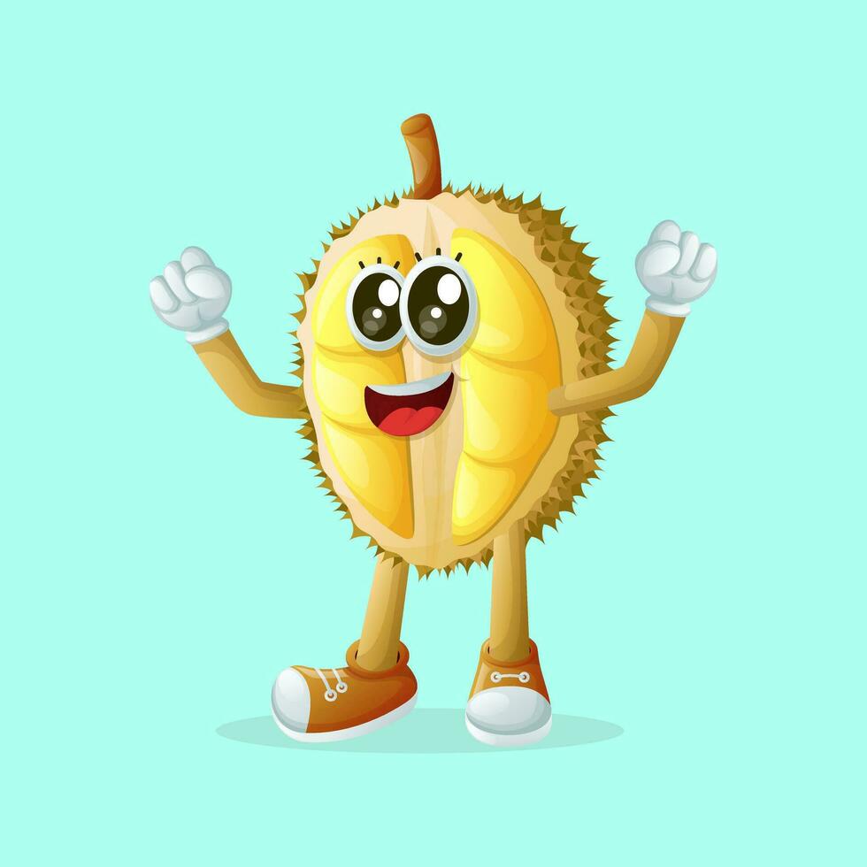 Cute durian character making a victory sign with his hand vector