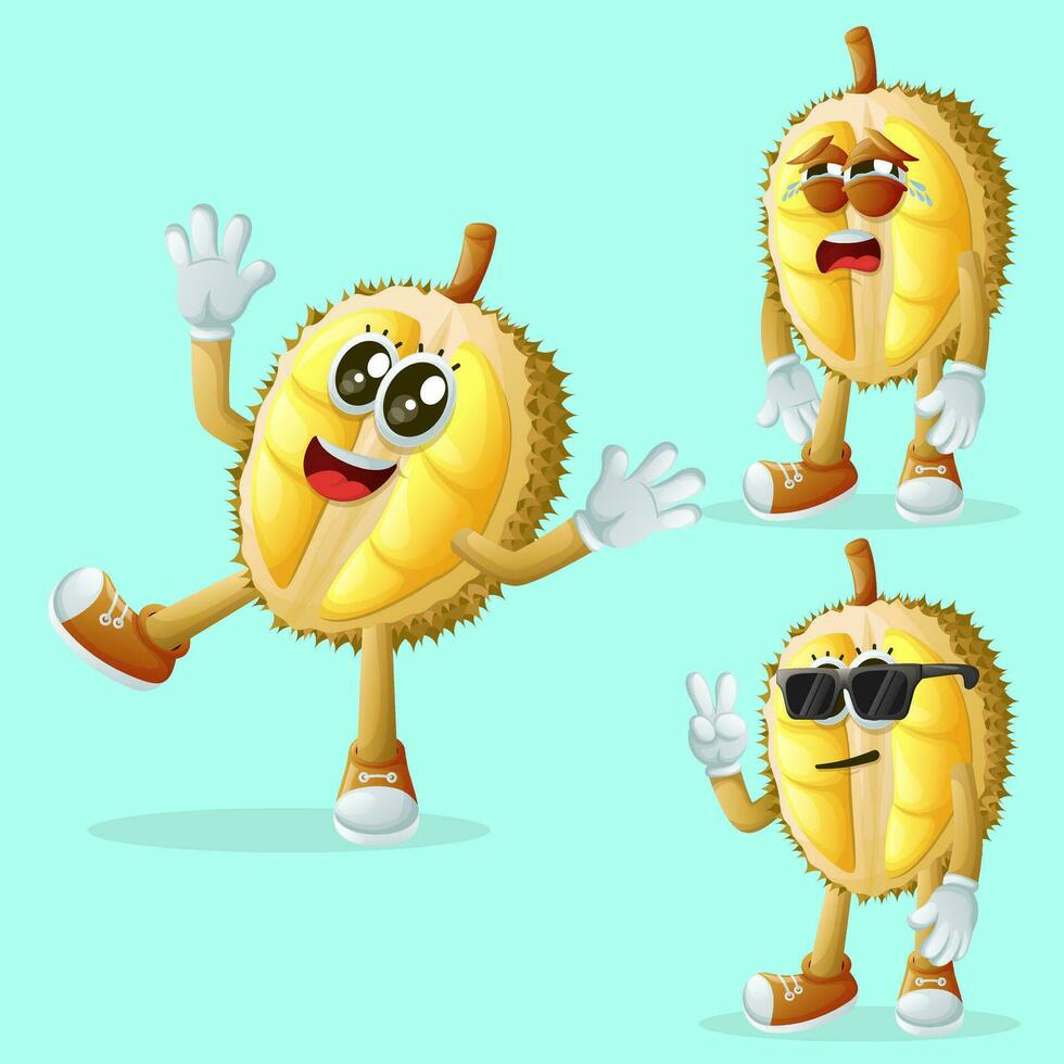 Cute durian characters with emoticon faces vector