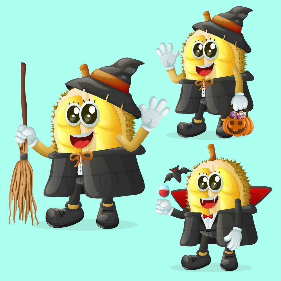 Cute durian characters on Halloween vector