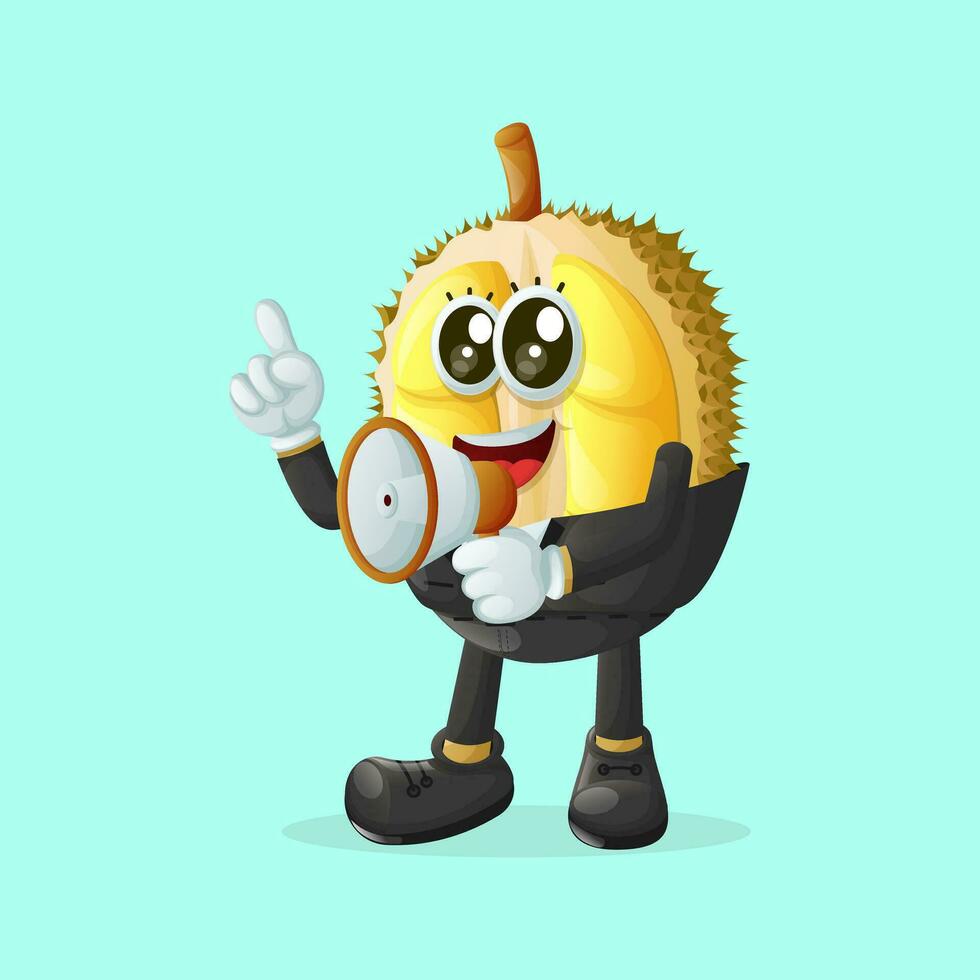 Cute durian character holding a megaphone vector
