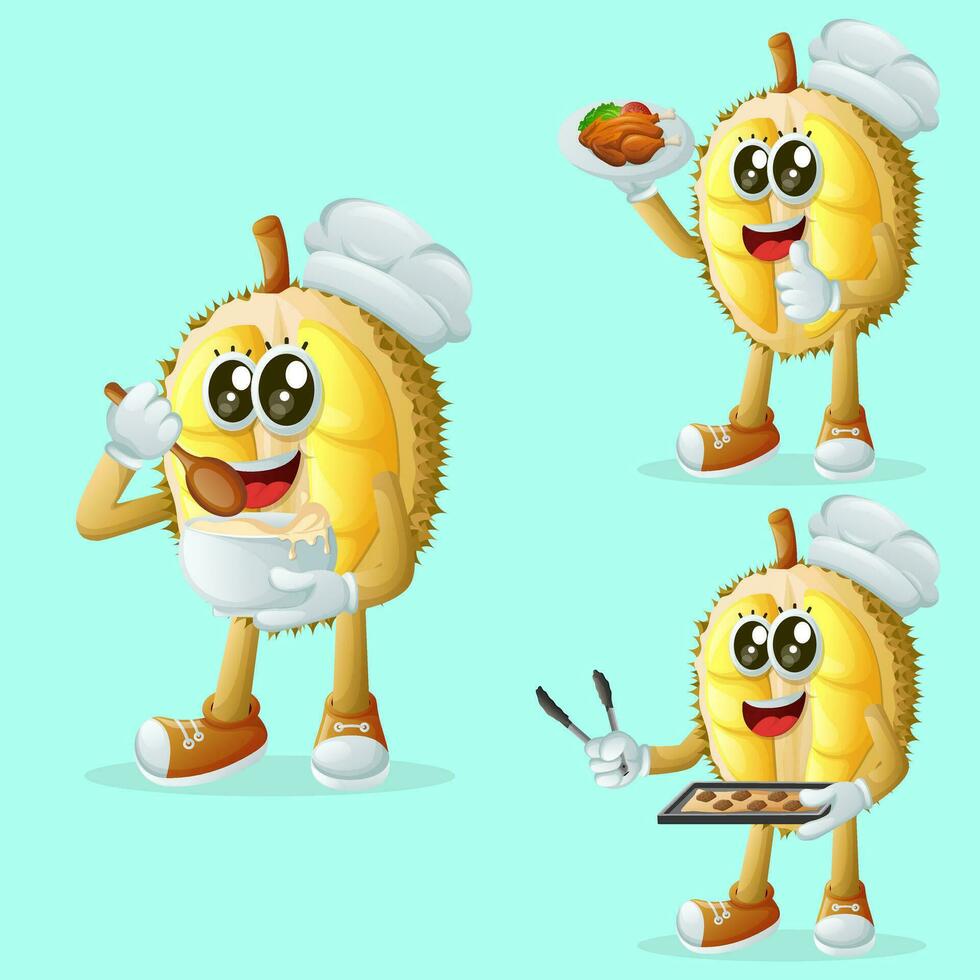 Cute durian character in the kitchen vector