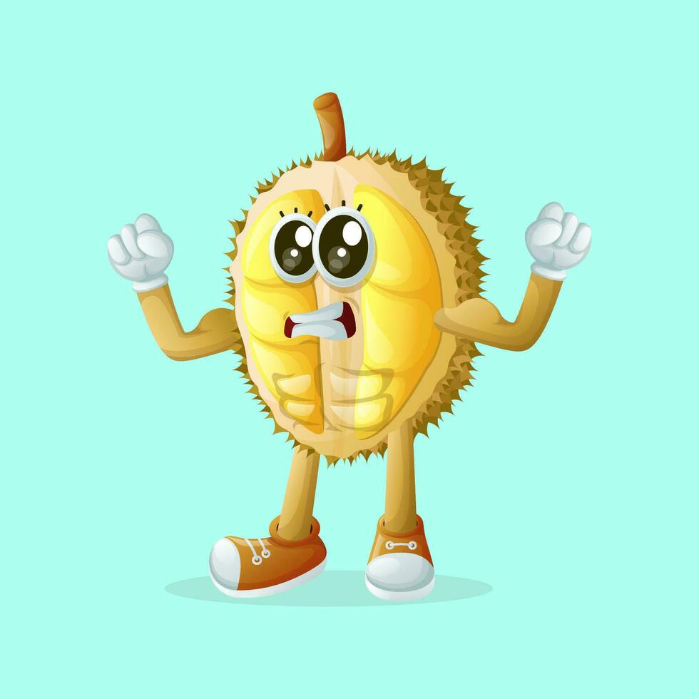 Cute durian character showing off his muscles vector