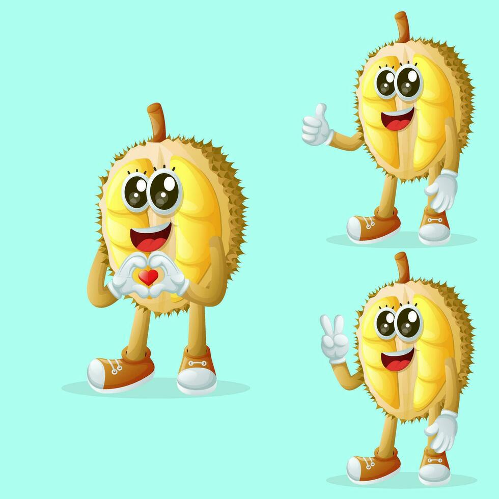 Cute durian characters making playful hand signs vector