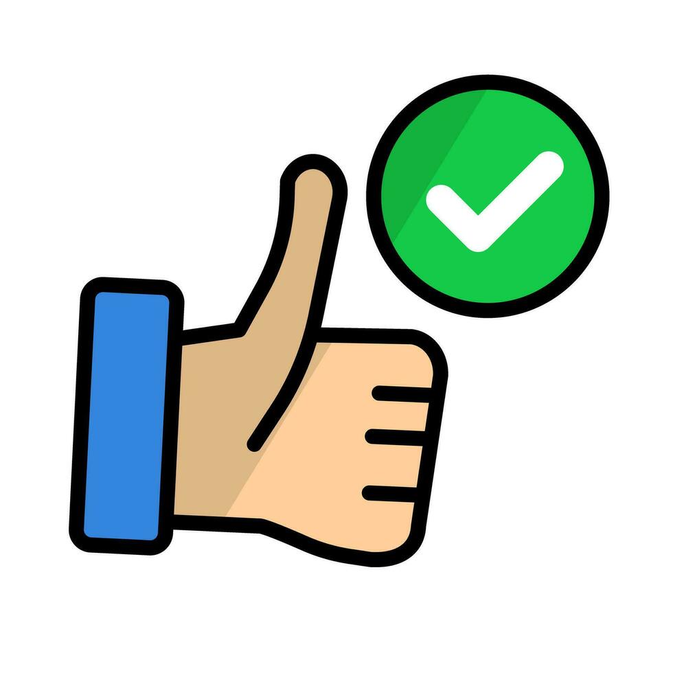 Flat design nice thumbs up sign and check mark icon. Vector. vector