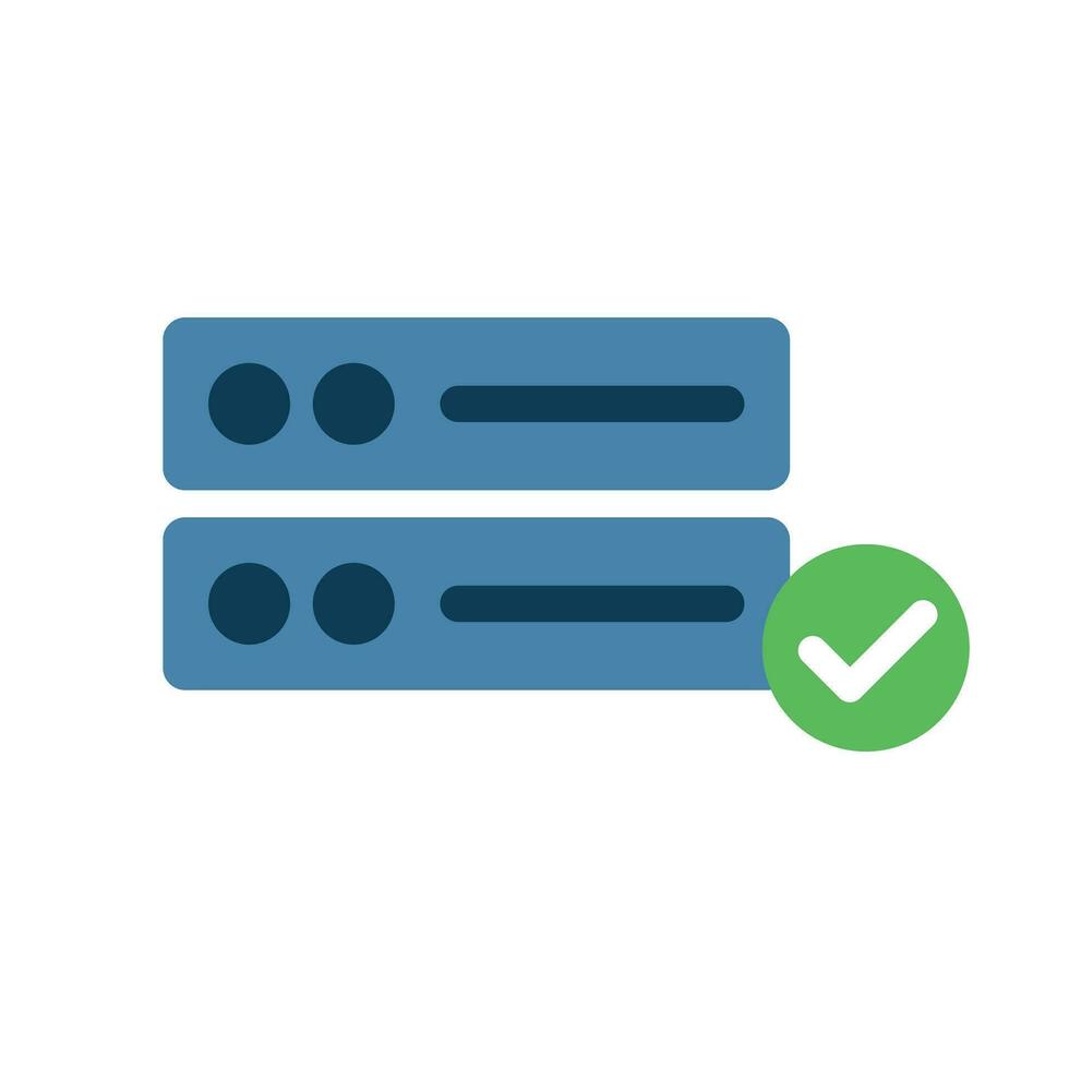 Server and check mark icon. Hosting process complete. Vector. vector