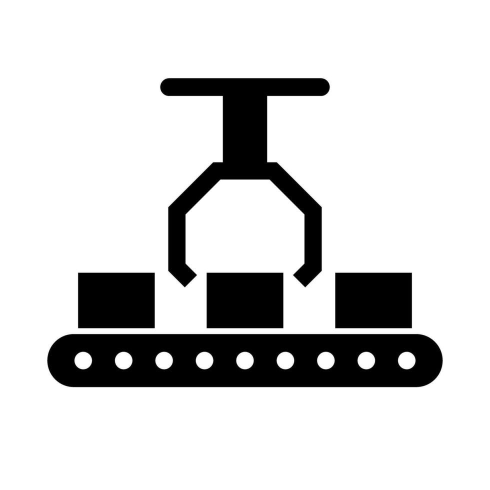 Manufacturing work automation silhouette icon. Industrial machinery. Robot arm. Vector. vector