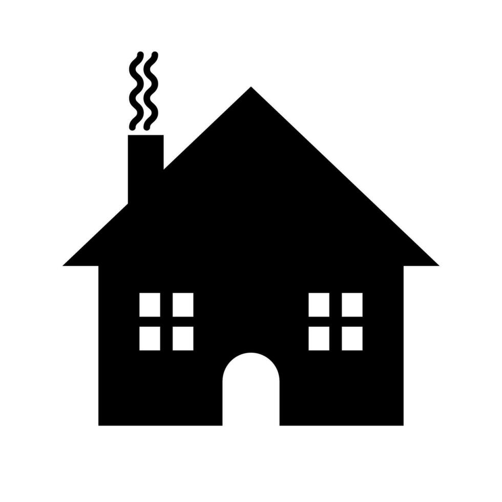 House silhouette icon with smoke emitting from the chimney. Vector. vector