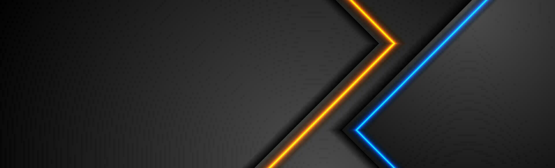 Black tech abstract banner with blue and orange neon glowing light vector