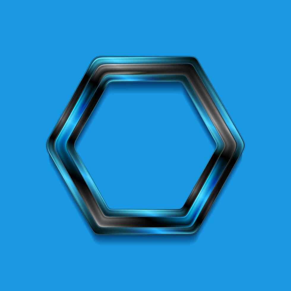 Black and blue glossy hi-tech geometric hexagons abstract background vector