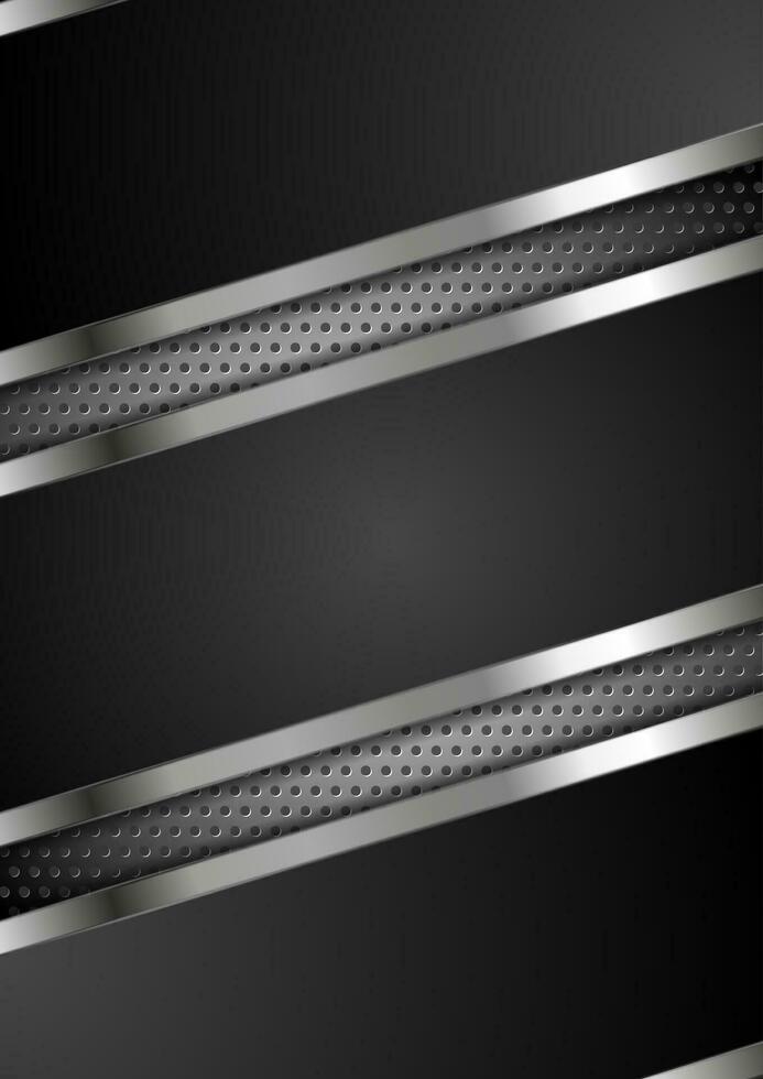 Black abstract tech perforated metallic vector design