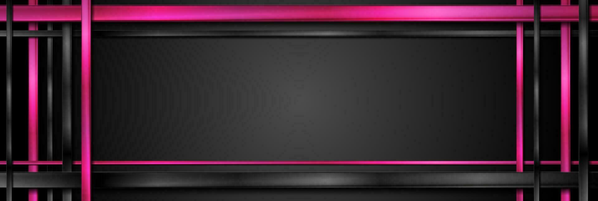 Abstract tech banner with pink and black glossy stripes vector