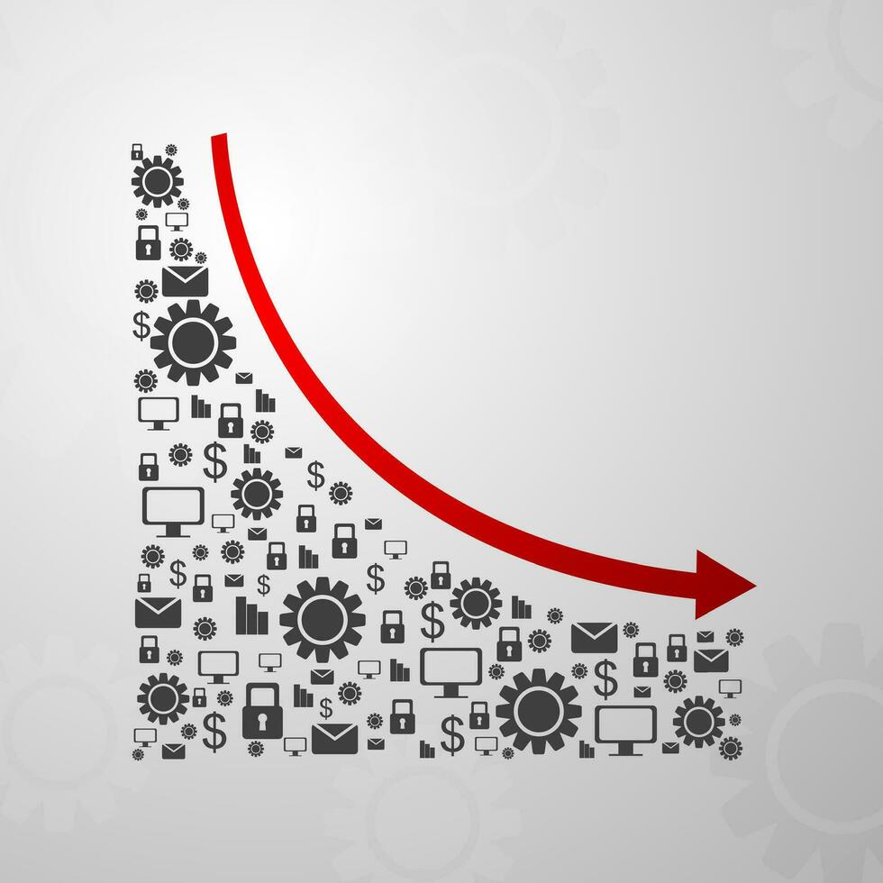 Abstract decline graph arrow with communication icons vector