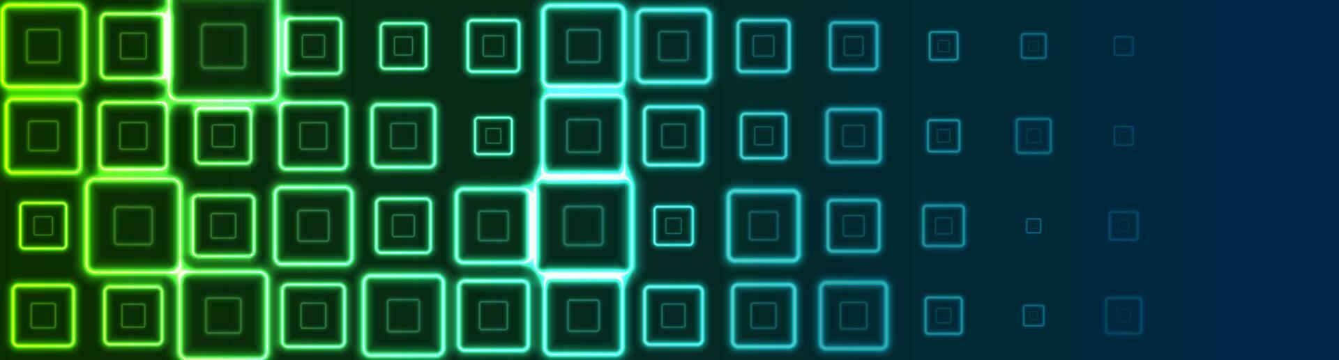 Bright green blue neon geometric squares abstract banner design vector