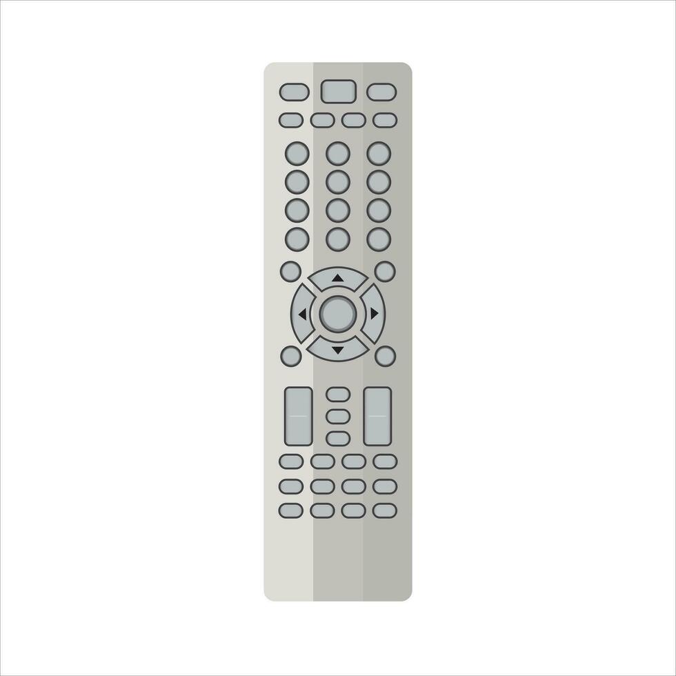 TV remote control device isolated on white background Television technology channel surfing equipment with icon buttons Technology Telecommunication Keyboard. Vector illustration.