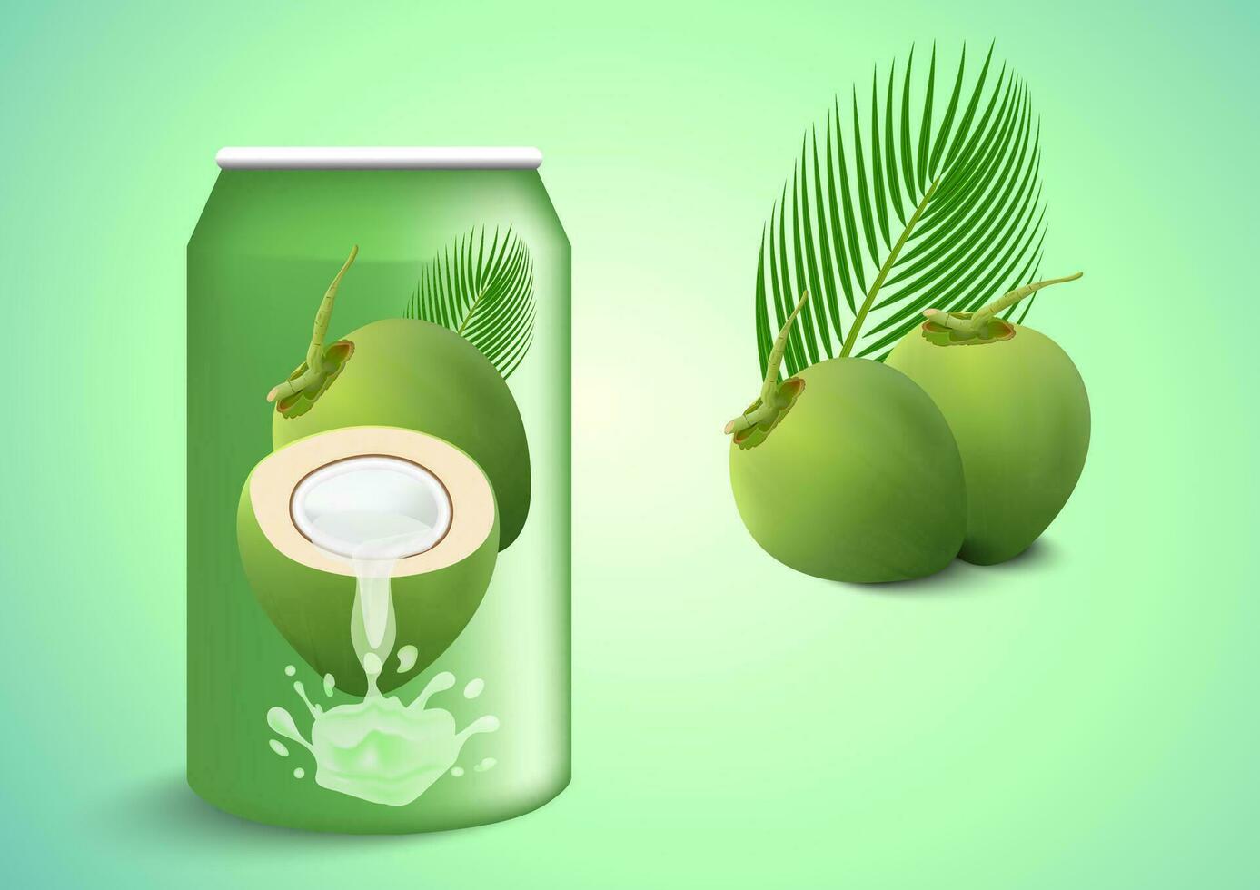 Coconut and design of coconut package and juice. vector